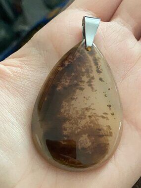 Agate Teardrop Shape Pendant Necklace Brown gift for her Boho Crystals